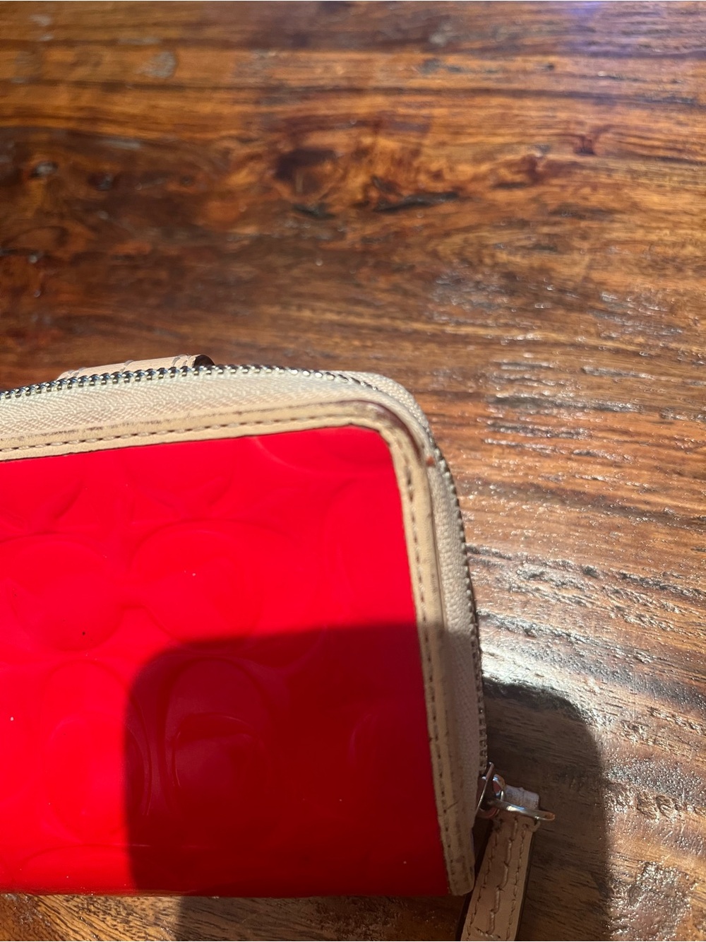 Coach Red Patent Compact Wallet with Beige Trim - Picture 5 of 13